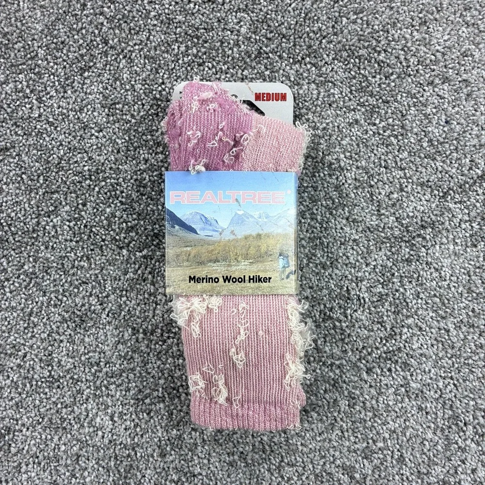 Realtree Hiking Socks Women's Medium Pink Merino Wool 1 Pair Midweight Size 6-10